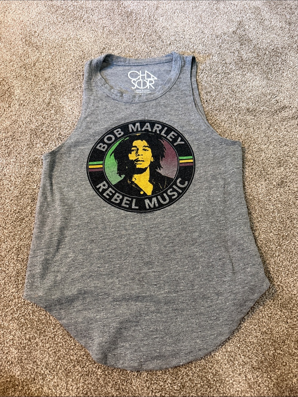 Chaser Gray Bob Marley Rebel Music Tank Top xs